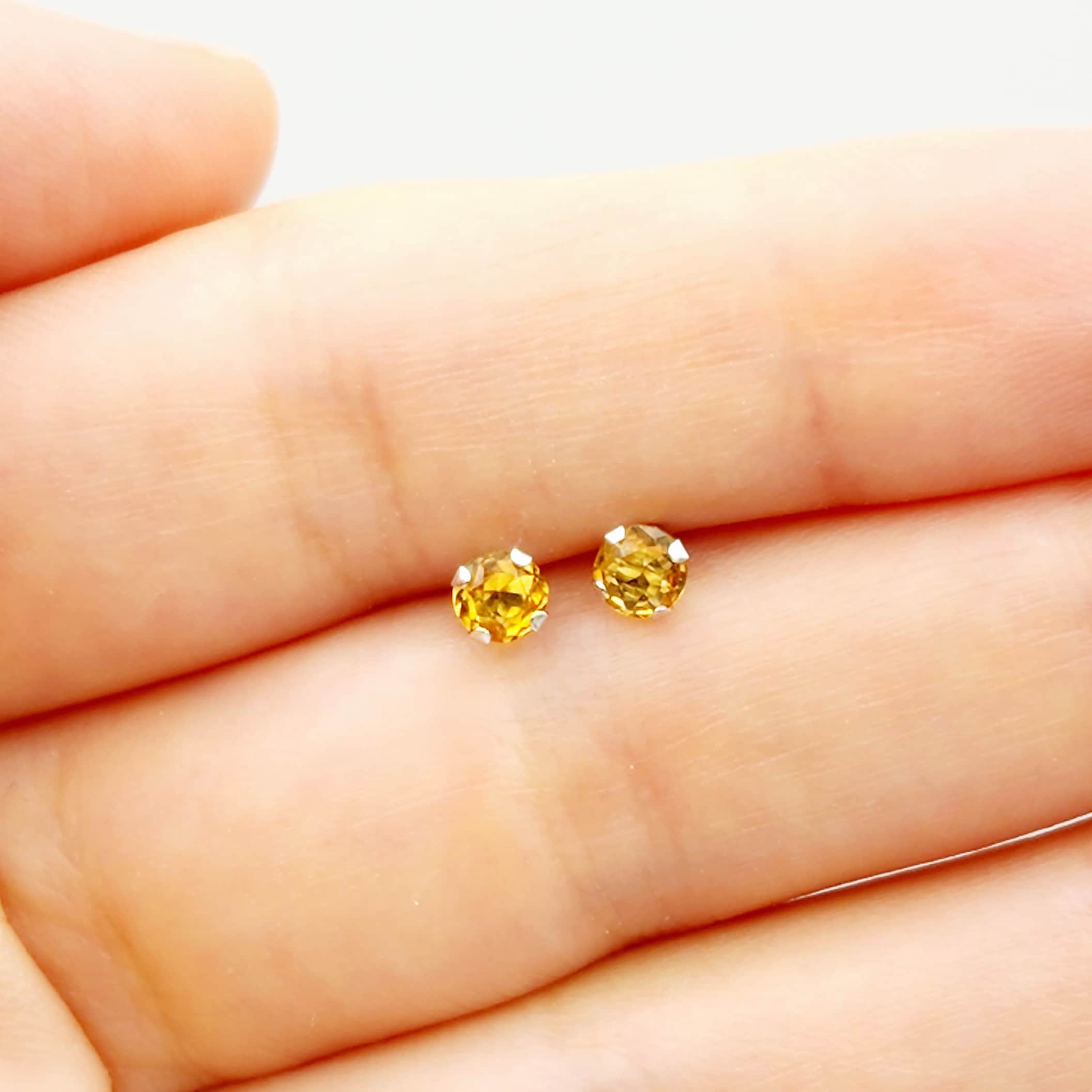 Gold Citrine Stud Earrings, 10K White Gold Citrine 4x4mm Stud Earrings, November Birthstone, Citrine Jewelry, Citrine Gemstone Earrings
