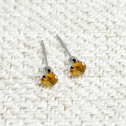 Gold Citrine Stud Earrings, 10K White Gold Citrine 4x4mm Stud Earrings, November Birthstone, Citrine Jewelry, Citrine Gemstone Earrings