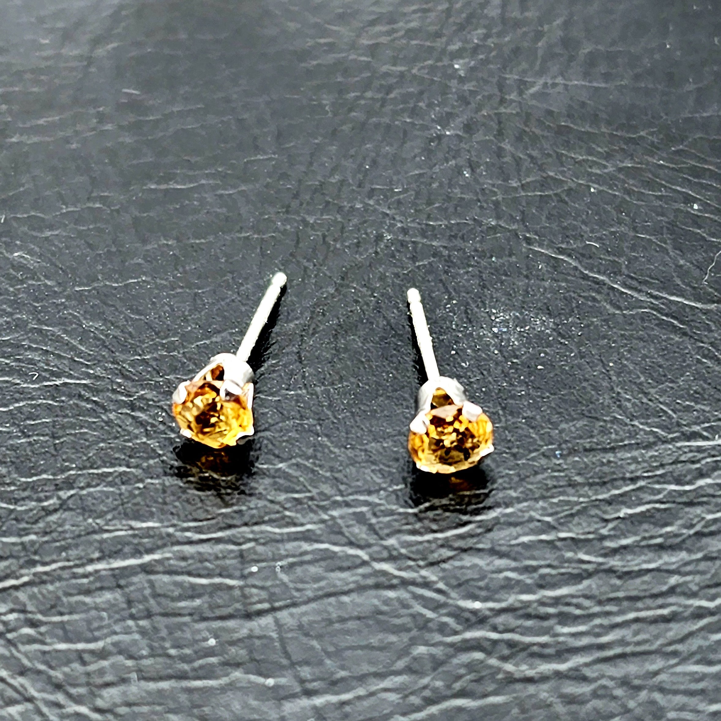 Gold Citrine Stud Earrings, 10K White Gold Citrine 4x4mm Stud Earrings, November Birthstone, Citrine Jewelry, Citrine Gemstone Earrings