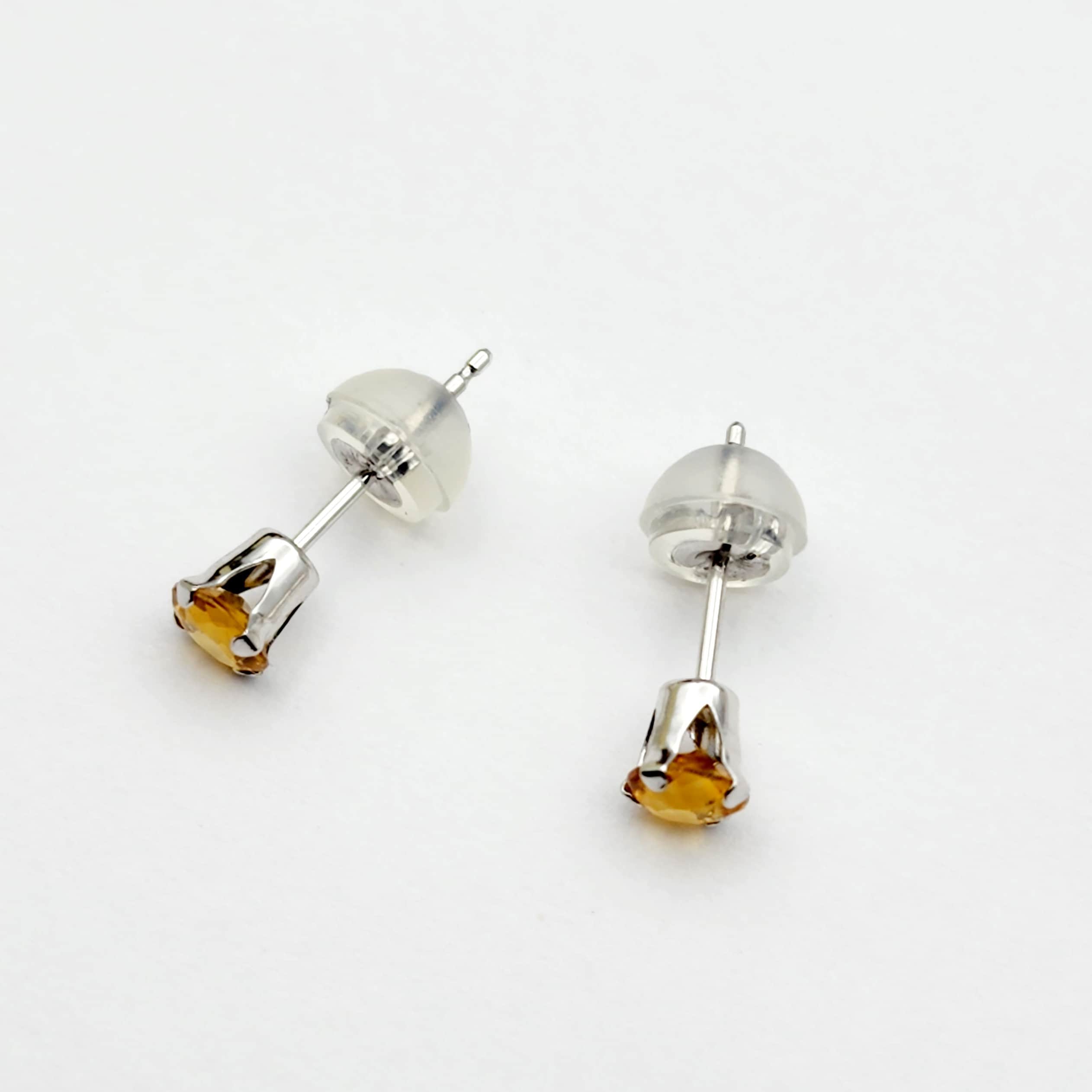 Gold Citrine Stud Earrings, 10K White Gold Citrine 4x4mm Stud Earrings, November Birthstone, Citrine Jewelry, Citrine Gemstone Earrings