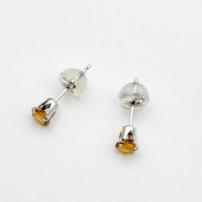 Gold Citrine Stud Earrings, 10K White Gold Citrine 4x4mm Stud Earrings, November Birthstone, Citrine Jewelry, Citrine Gemstone Earrings