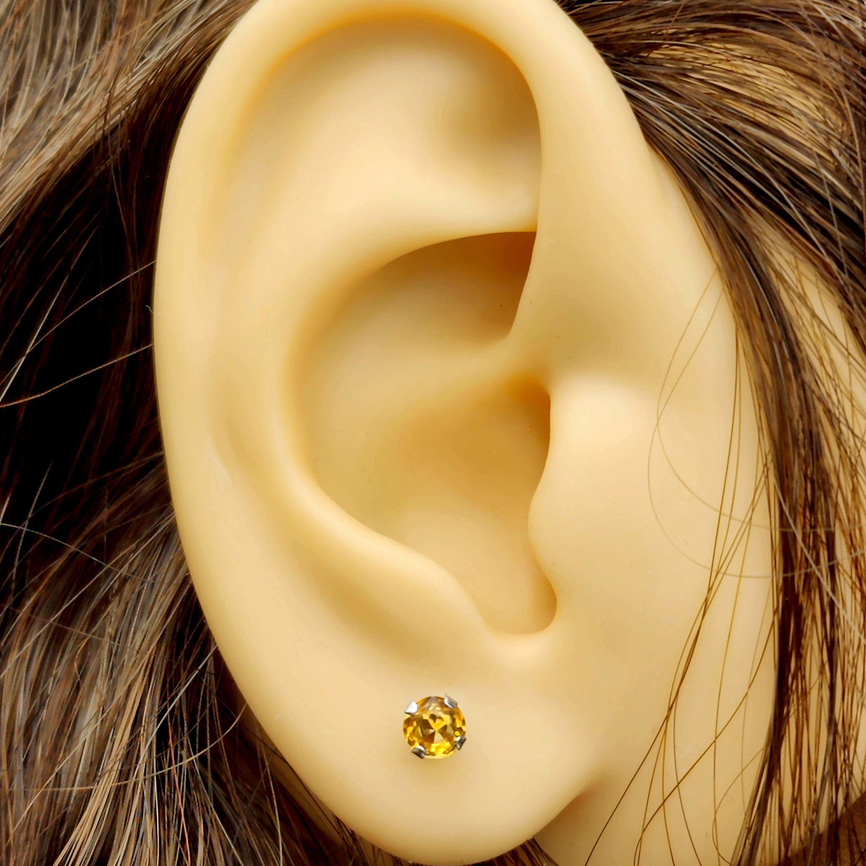Gold Citrine Stud Earrings, 10K White Gold Citrine 4x4mm Stud Earrings, November Birthstone, Citrine Jewelry, Citrine Gemstone Earrings