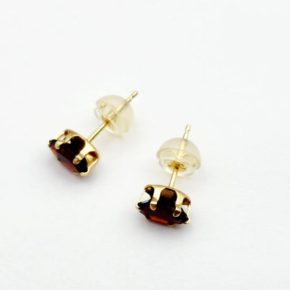 Gold Garnet Earrings, 14K Yellow Gold Genuine Garnet 6x4mm Stud Earrings, Earrings For Her, Gift For Women, January Birthstone