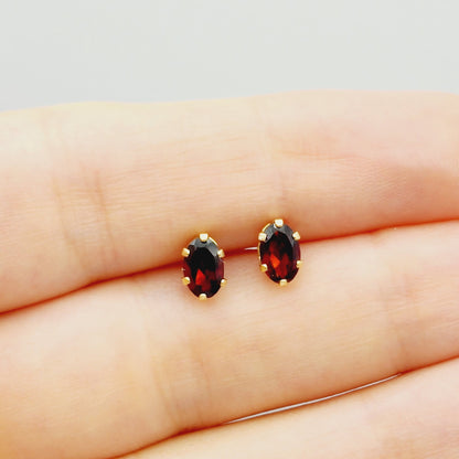 Gold Garnet Earrings, 14K Yellow Gold Genuine Garnet 6x4mm Stud Earrings, Earrings For Her, Gift For Women, January Birthstone