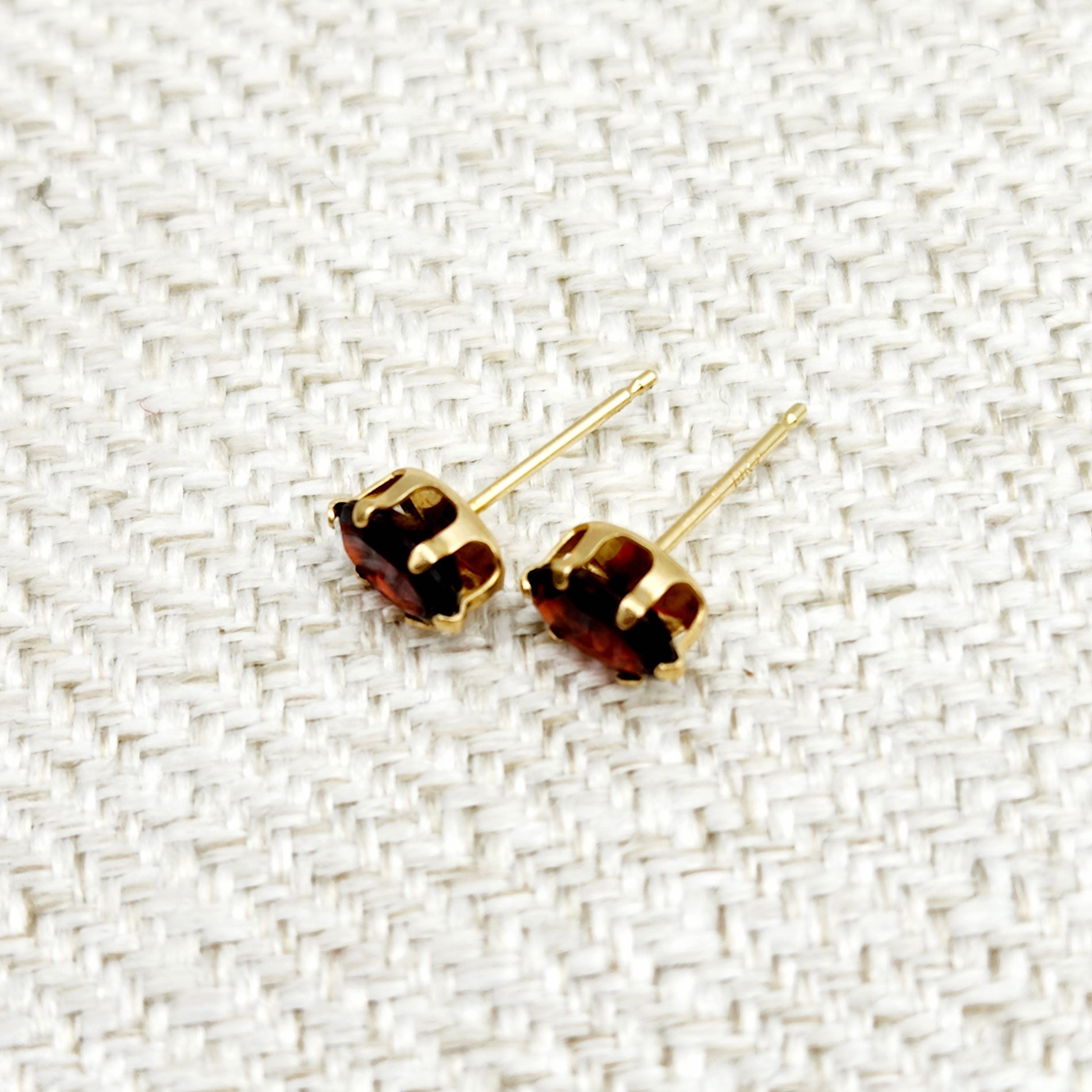 Gold Garnet Earrings, 14K Yellow Gold Genuine Garnet 6x4mm Stud Earrings, Earrings For Her, Gift For Women, January Birthstone