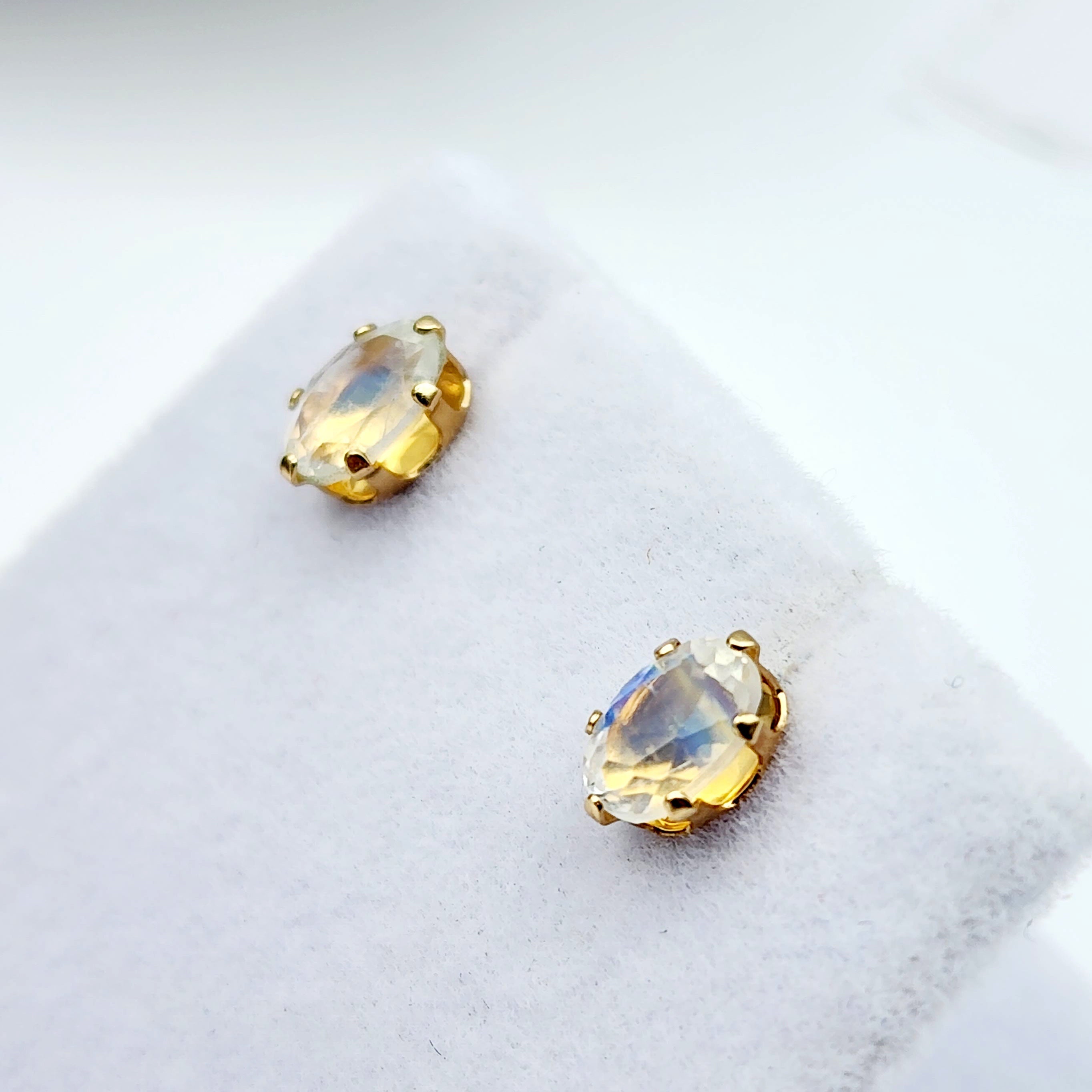 Moonstone Stud Earrings | 10K Yellow Gold Natural Moonstone 6X4mm Stud Earrings