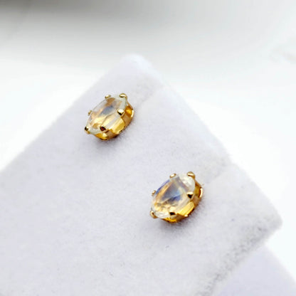Moonstone Stud Earrings | 10K Yellow Gold Natural Moonstone 6X4mm Stud Earrings