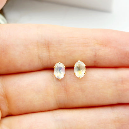 Moonstone Stud Earrings | 10K Yellow Gold Natural Moonstone 6X4mm Stud Earrings