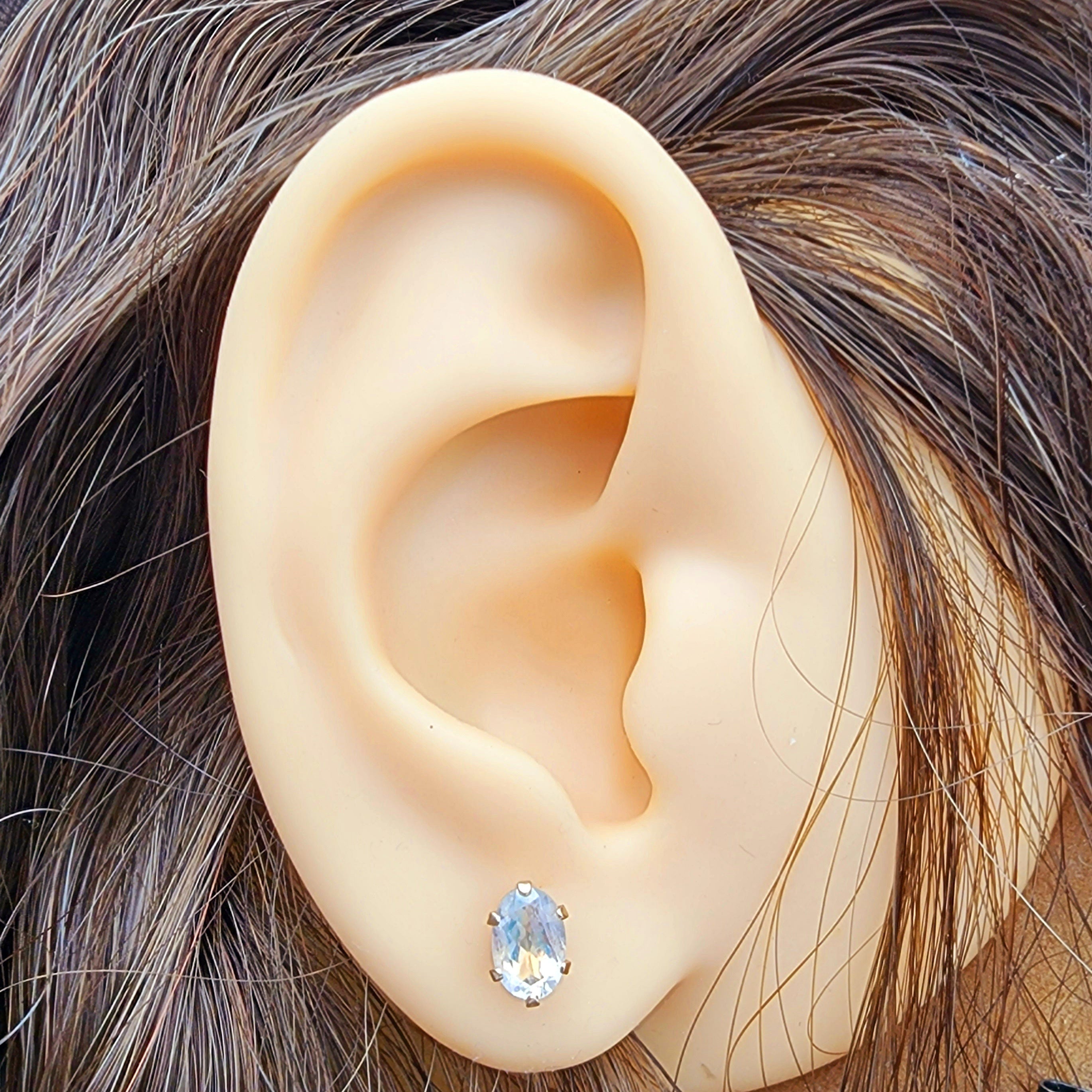Moonstone Stud Earrings | 10K Yellow Gold Natural Moonstone 6X4mm Stud Earrings