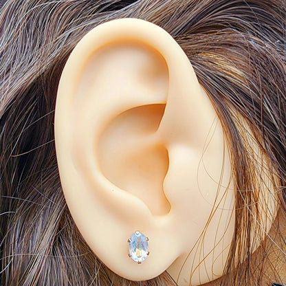 Moonstone Stud Earrings | 10K Yellow Gold Natural Moonstone 6X4mm Stud Earrings