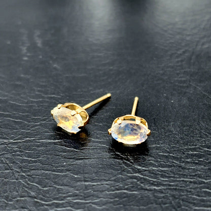 Moonstone Stud Earrings | 10K Yellow Gold Natural Moonstone 6X4mm Stud Earrings