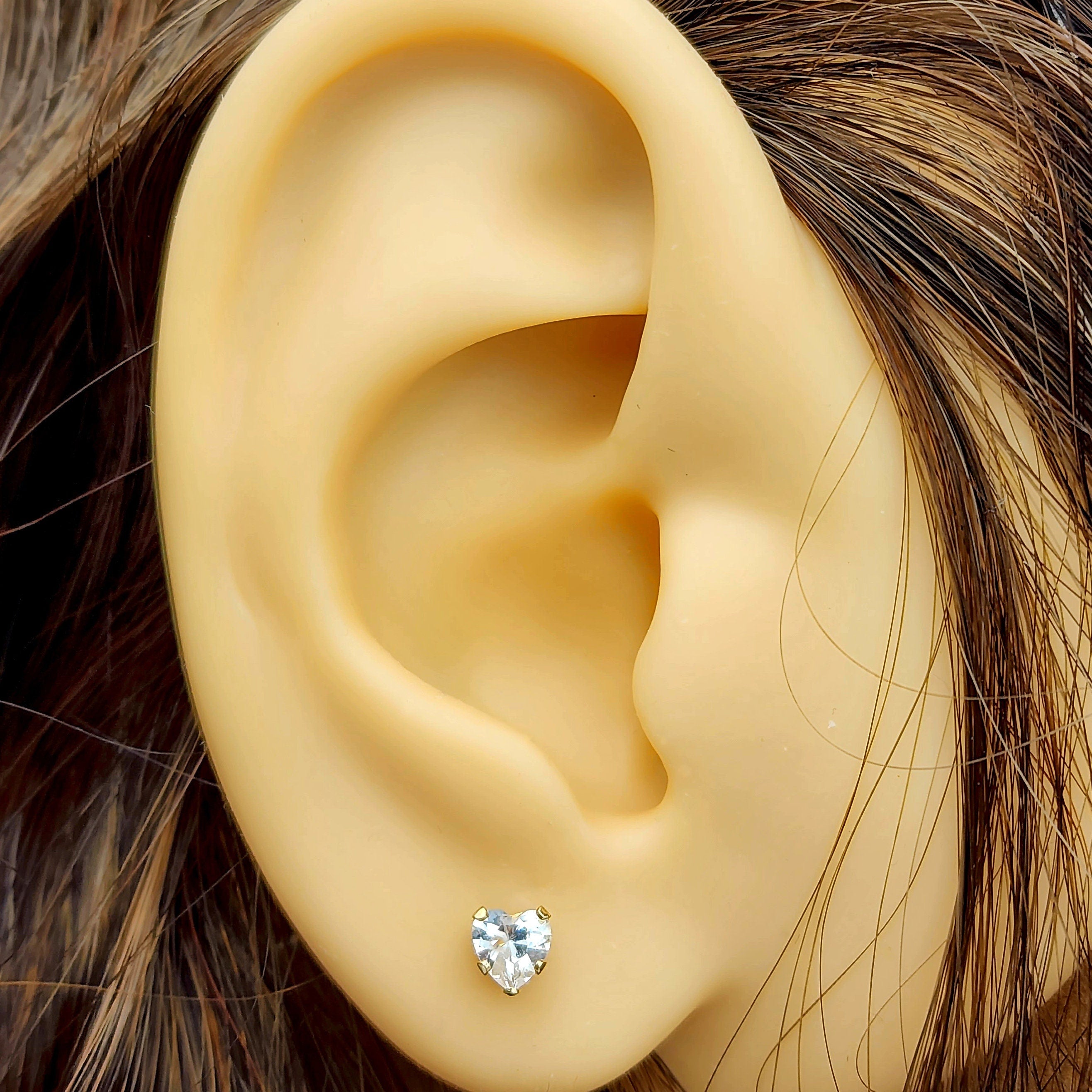 Gold CZ Earrings, 14K Yellow Gold Heart Shaped Cubic Zirconia 4x4mm Stud Earrings, Gift For Her, Gold Earrings