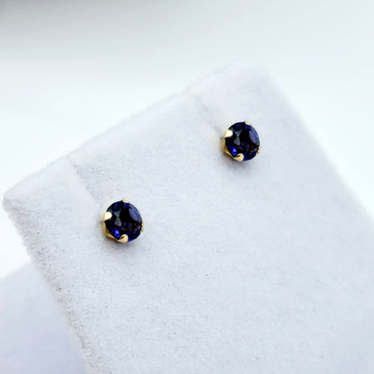 Gold Iolite Stud Earrings,  14K Yellow Gold Iolite 4x4mm Stud Earrings, Handmade Earrings, Blue Gemstone Earrings For Her