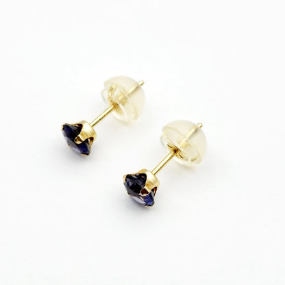 Gold Iolite Stud Earrings,  14K Yellow Gold Iolite 4x4mm Stud Earrings, Handmade Earrings, Blue Gemstone Earrings For Her