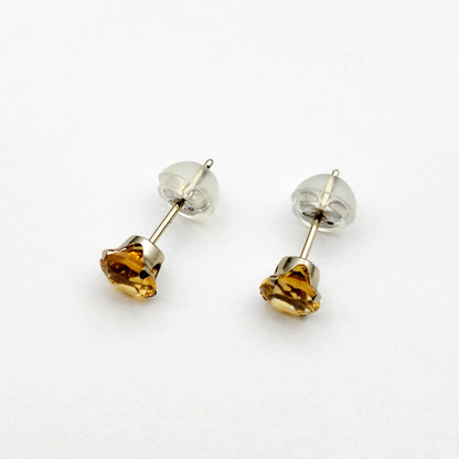 Gold Citrine Stud Earrings, 10K White Gold Citrine 5x5mm Stud Earrings, November Birthstone, Citrine Jewelry, Citrine Gemstone Earrings