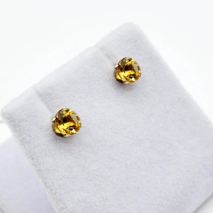 Gold Citrine Stud Earrings, 10K White Gold Citrine 5x5mm Stud Earrings, November Birthstone, Citrine Jewelry, Citrine Gemstone Earrings