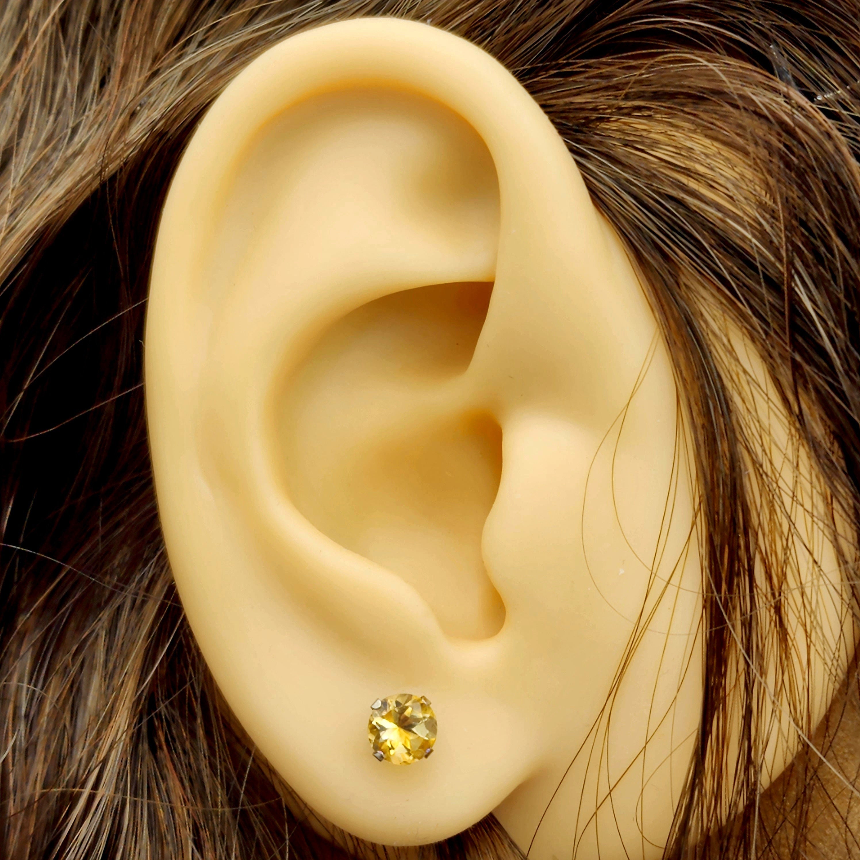 Gold Citrine Stud Earrings, 10K White Gold Citrine 5x5mm Stud Earrings, November Birthstone, Citrine Jewelry, Citrine Gemstone Earrings