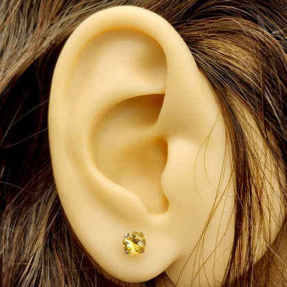 Gold Citrine Stud Earrings, 10K White Gold Citrine 5x5mm Stud Earrings, November Birthstone, Citrine Jewelry, Citrine Gemstone Earrings