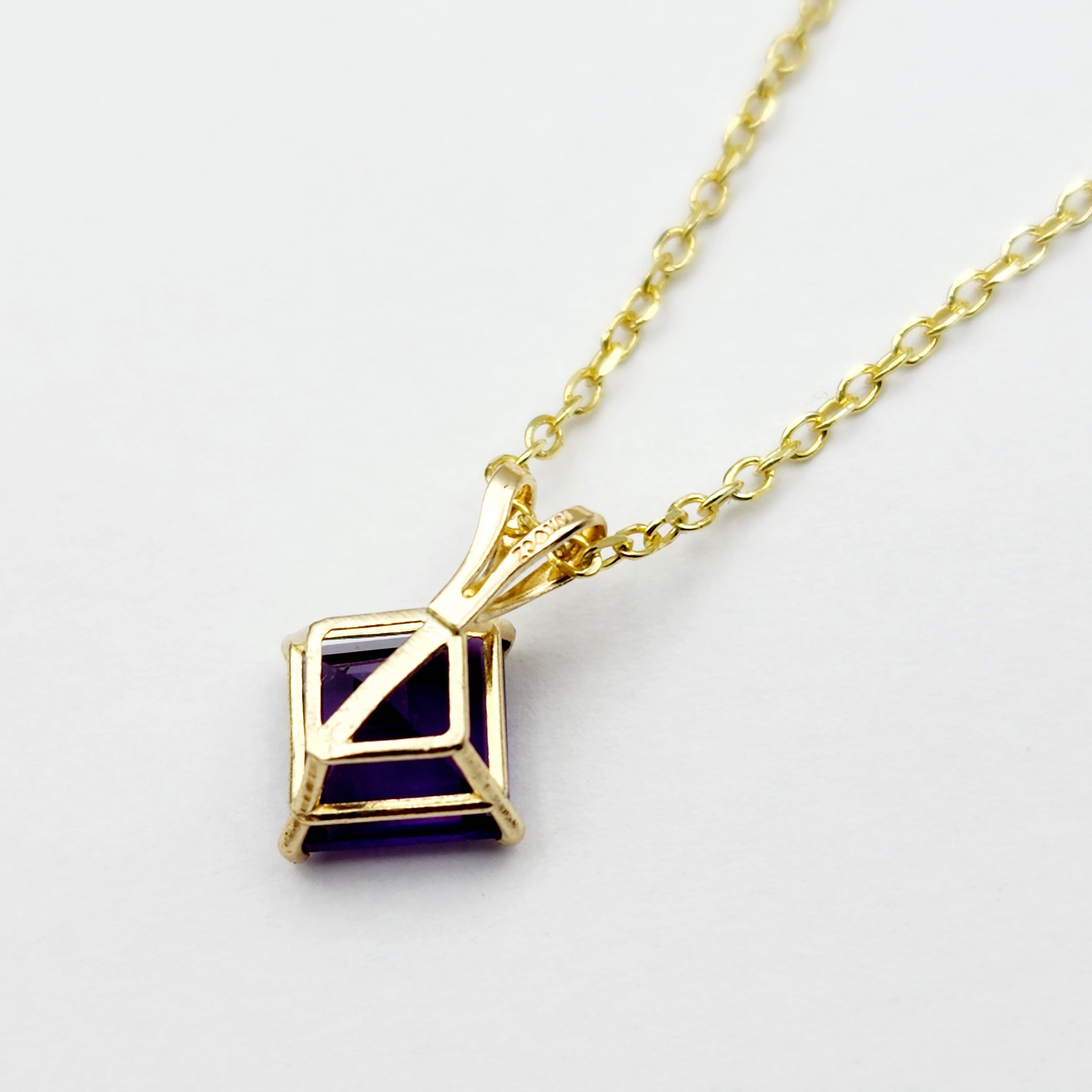 Gold Amethyst Pendant Necklace , 10K Yellow Gold Genuine Amethyst 6x6mm Pendant, February Birthstone, Handmade Pendant, Purple Pendant