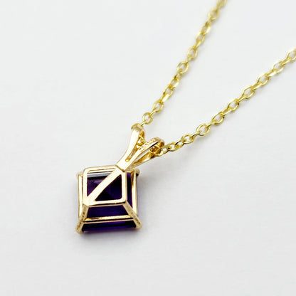 Gold Amethyst Pendant Necklace , 10K Yellow Gold Genuine Amethyst 6x6mm Pendant, February Birthstone, Handmade Pendant, Purple Pendant