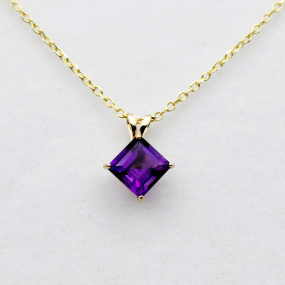 Gold Amethyst Pendant Necklace , 10K Yellow Gold Genuine Amethyst 6x6mm Pendant, February Birthstone, Handmade Pendant, Purple Pendant