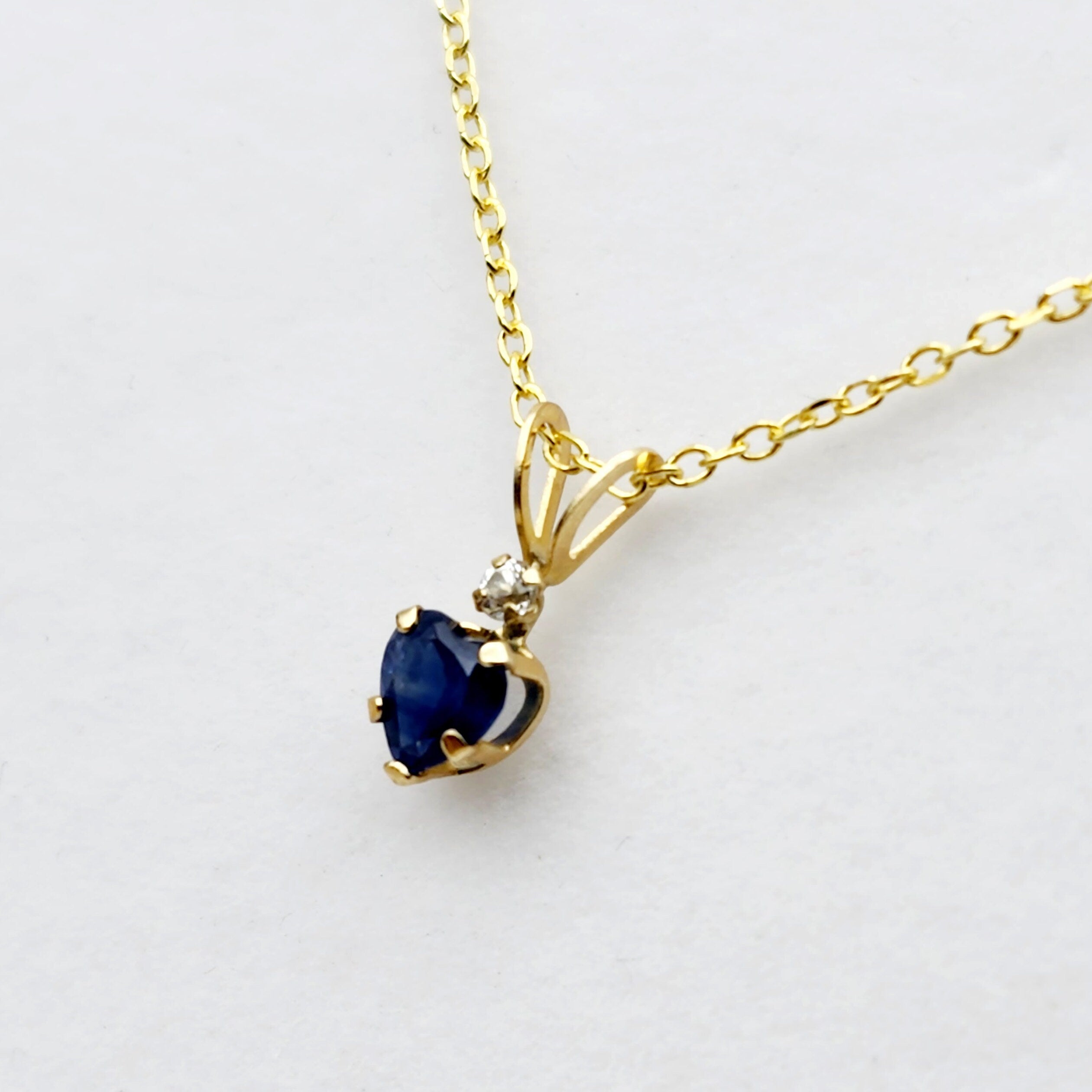 Gold Blue Sapphire Pendant Necklace, 10K Yellow Gold Genuine Blue Sapphire 5x5mm with White Sapphire Pendant, September Birthstone