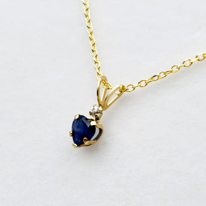 Gold Blue Sapphire Pendant Necklace, 10K Yellow Gold Genuine Blue Sapphire 5x5mm with White Sapphire Pendant, September Birthstone