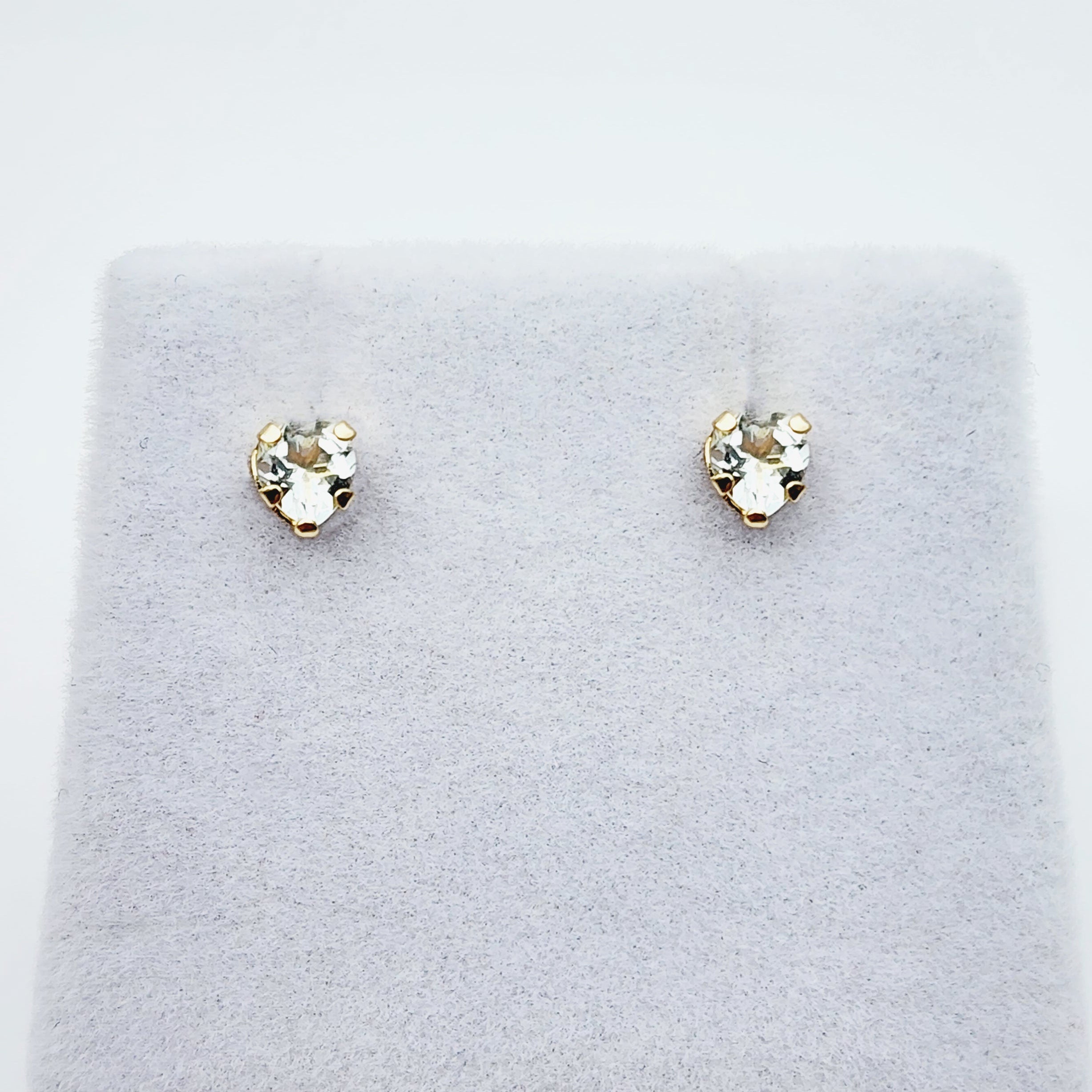 10K Yellow Gold Aquamarine 4x4mm Heart Stud Earrings: March Birthstone