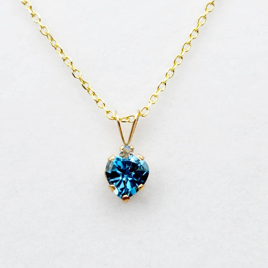 Gold Blue Topaz Pendant Necklace , 10K Yellow Gold Genuine Heart Shaped Blue Topaz 6x6mm with Moonstone Pendant, Handmade Pendant For Her