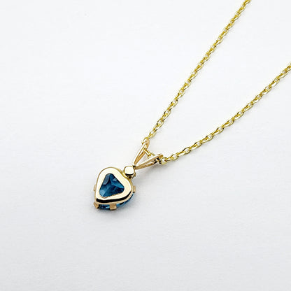 Gold Blue Topaz Pendant Necklace , 10K Yellow Gold Genuine Heart Shaped Blue Topaz 6x6mm with Moonstone Pendant, Handmade Pendant For Her
