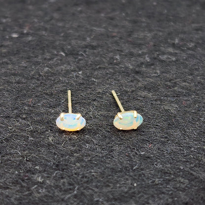 Gold Opal Stud Earrings, 10K Yellow Gold Genuine Opal 5x3mm Stud Earrings, October Birthstone, Opal Earrings,  Handmade Earrings
