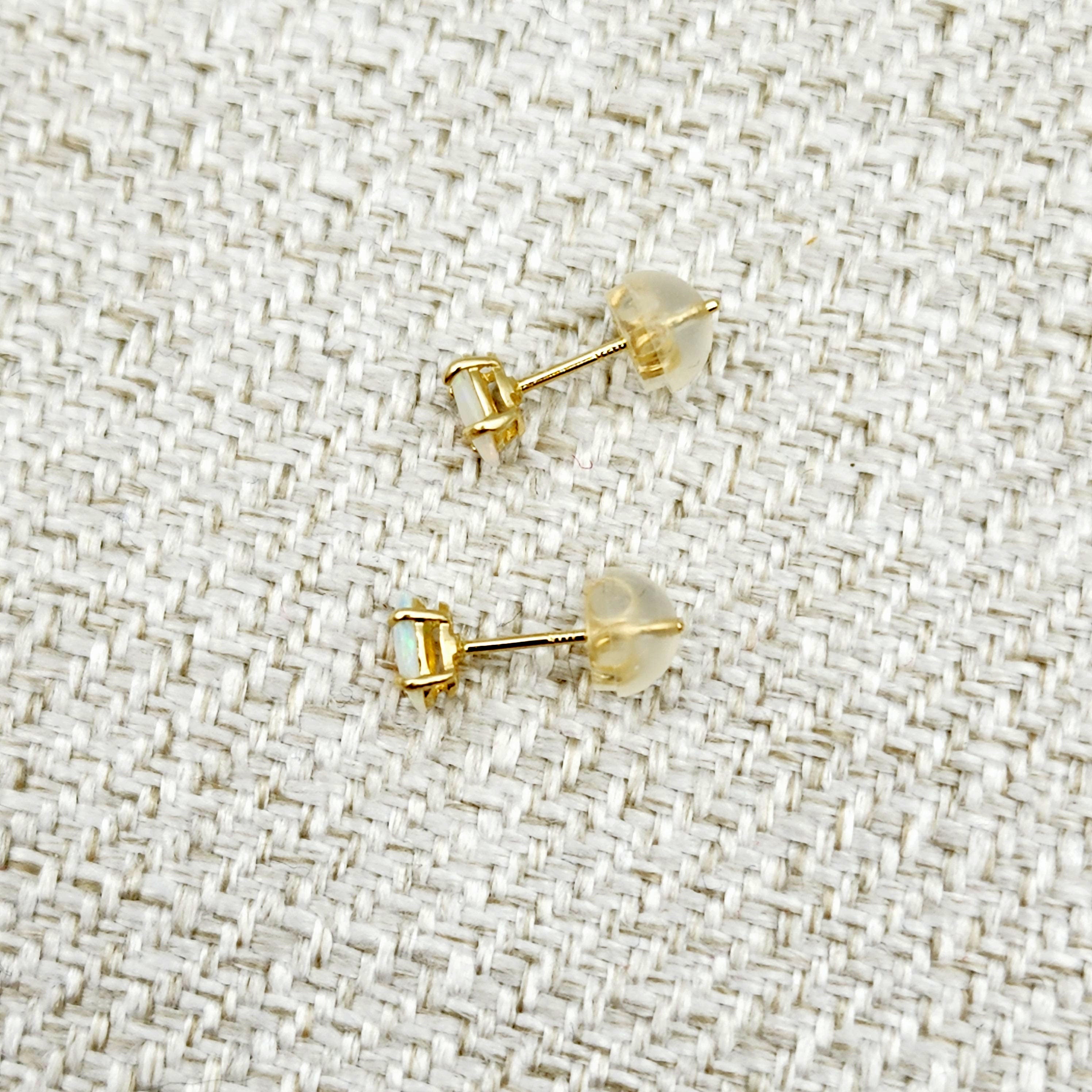 Gold Opal Stud Earrings, 10K Yellow Gold Genuine Opal 5x3mm Stud Earrings, October Birthstone, Opal Earrings,  Handmade Earrings