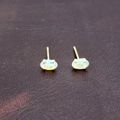 Gold Opal Stud Earrings, 10K Yellow Gold Genuine Opal 5x3mm Stud Earrings, October Birthstone, Opal Earrings,  Handmade Earrings