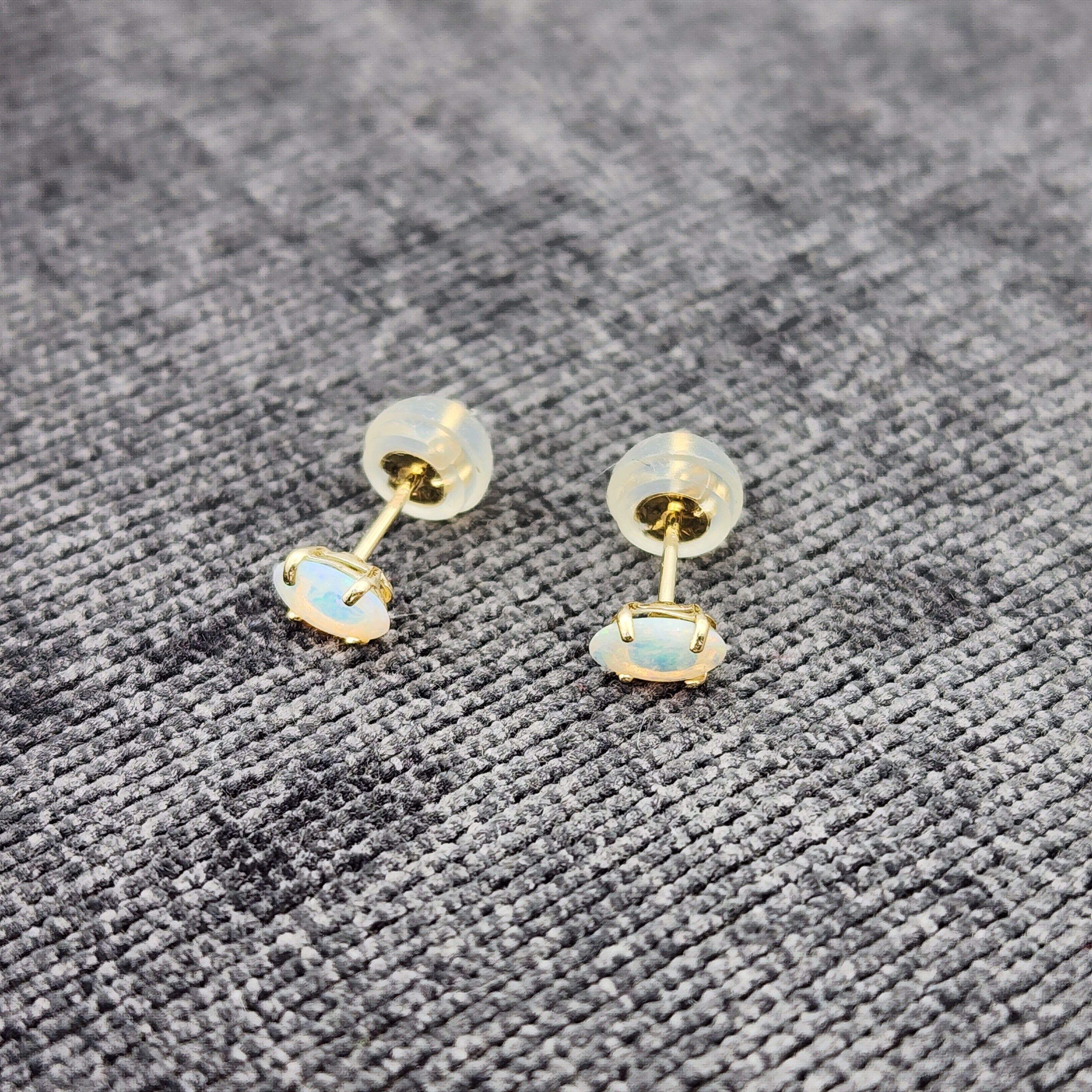 Gold Opal Stud Earrings, 10K Yellow Gold Genuine Opal 5x3mm Stud Earrings, October Birthstone, Opal Earrings,  Handmade Earrings