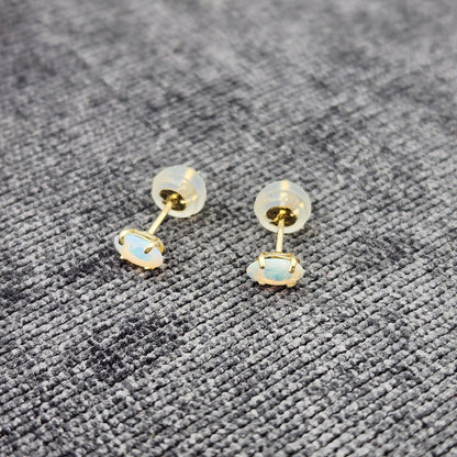 Gold Opal Stud Earrings, 10K Yellow Gold Genuine Opal 5x3mm Stud Earrings, October Birthstone, Opal Earrings,  Handmade Earrings