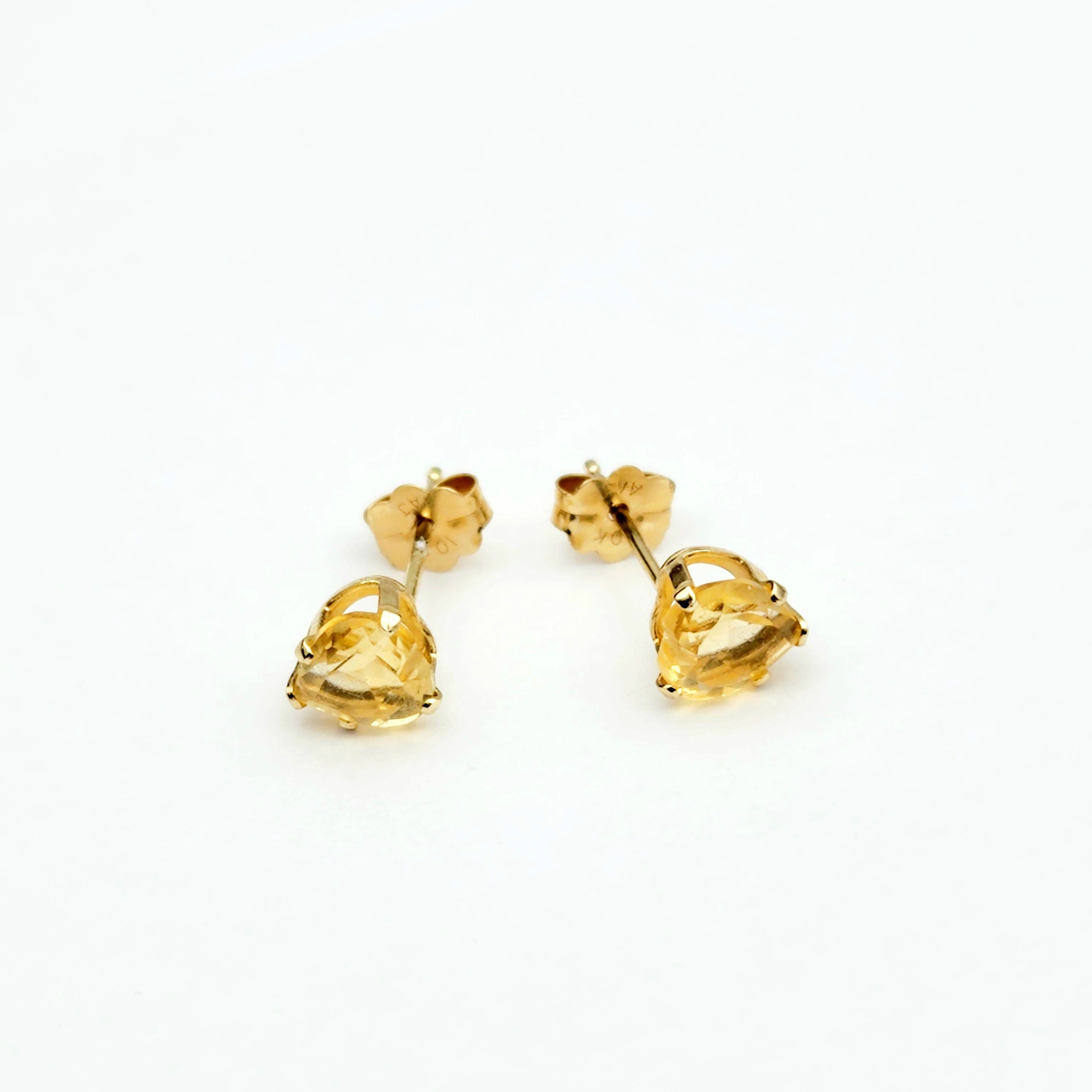 Gold Citrine Stud Earrings, 10K Yellow Gold Heart-Shaped Genuine Citrine 5x5mm Stud Earrings, November Birthstone, Earrings For Her