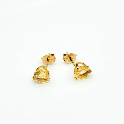 Gold Citrine Stud Earrings, 10K Yellow Gold Heart-Shaped Genuine Citrine 5x5mm Stud Earrings, November Birthstone, Earrings For Her