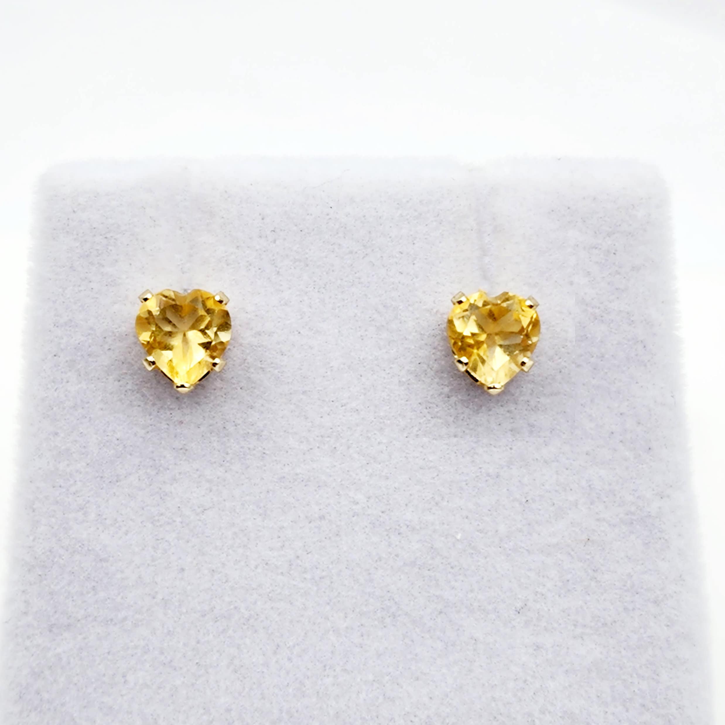 Gold Citrine Stud Earrings, 10K Yellow Gold Heart-Shaped Genuine Citrine 5x5mm Stud Earrings, November Birthstone, Earrings For Her