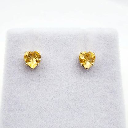 Gold Citrine Stud Earrings, 10K Yellow Gold Heart-Shaped Genuine Citrine 5x5mm Stud Earrings, November Birthstone, Earrings For Her