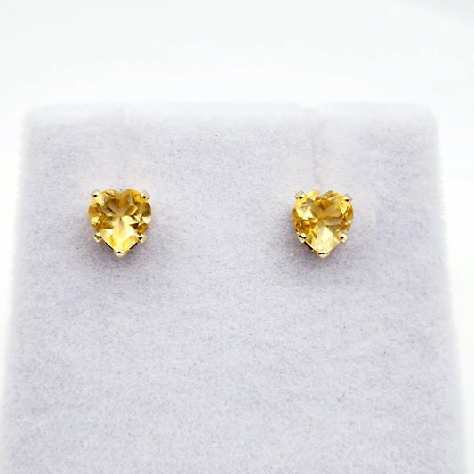 Gold Citrine Stud Earrings, 10K Yellow Gold Heart-Shaped Genuine Citrine 5x5mm Stud Earrings, November Birthstone, Earrings For Her