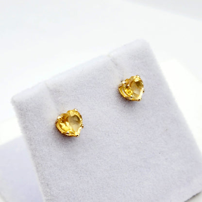 Gold Citrine Stud Earrings, 10K Yellow Gold Heart-Shaped Genuine Citrine 5x5mm Stud Earrings, November Birthstone, Earrings For Her