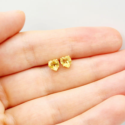 Gold Citrine Stud Earrings, 10K Yellow Gold Heart-Shaped Genuine Citrine 5x5mm Stud Earrings, November Birthstone, Earrings For Her