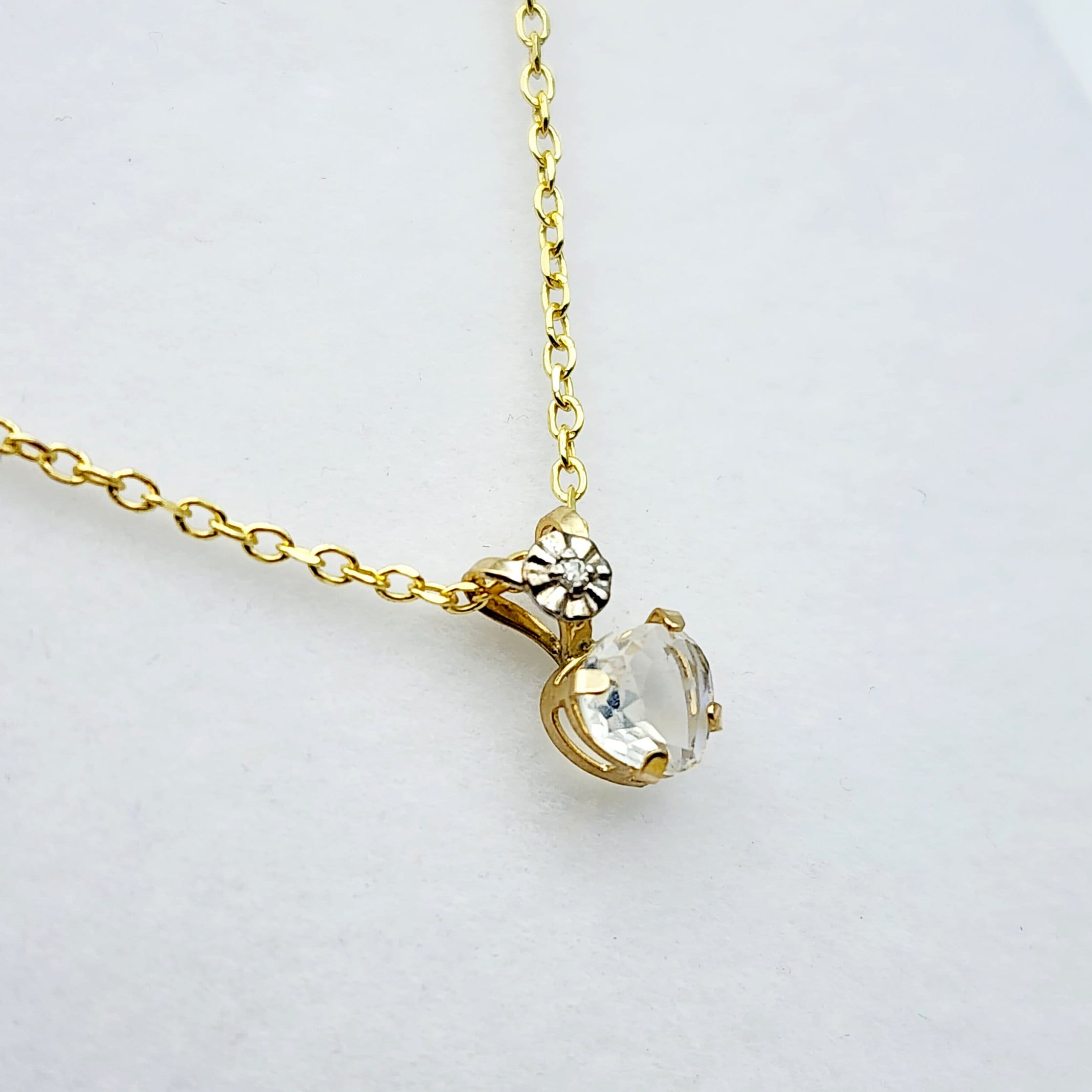 Gold Moonstone Pendant Necklace, 10K Yellow Gold Moonstone 5x5mm with Diamond Pendant