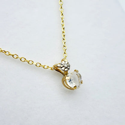 Gold Moonstone Pendant Necklace, 10K Yellow Gold Moonstone 5x5mm with Diamond Pendant