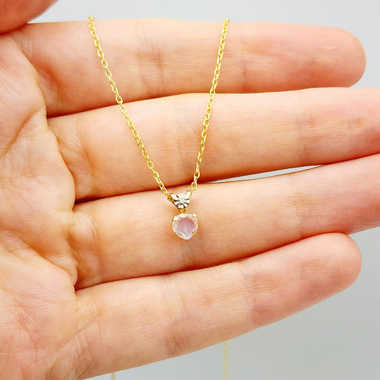 Gold Moonstone Pendant Necklace, 10K Yellow Gold Moonstone 5x5mm with Diamond Pendant