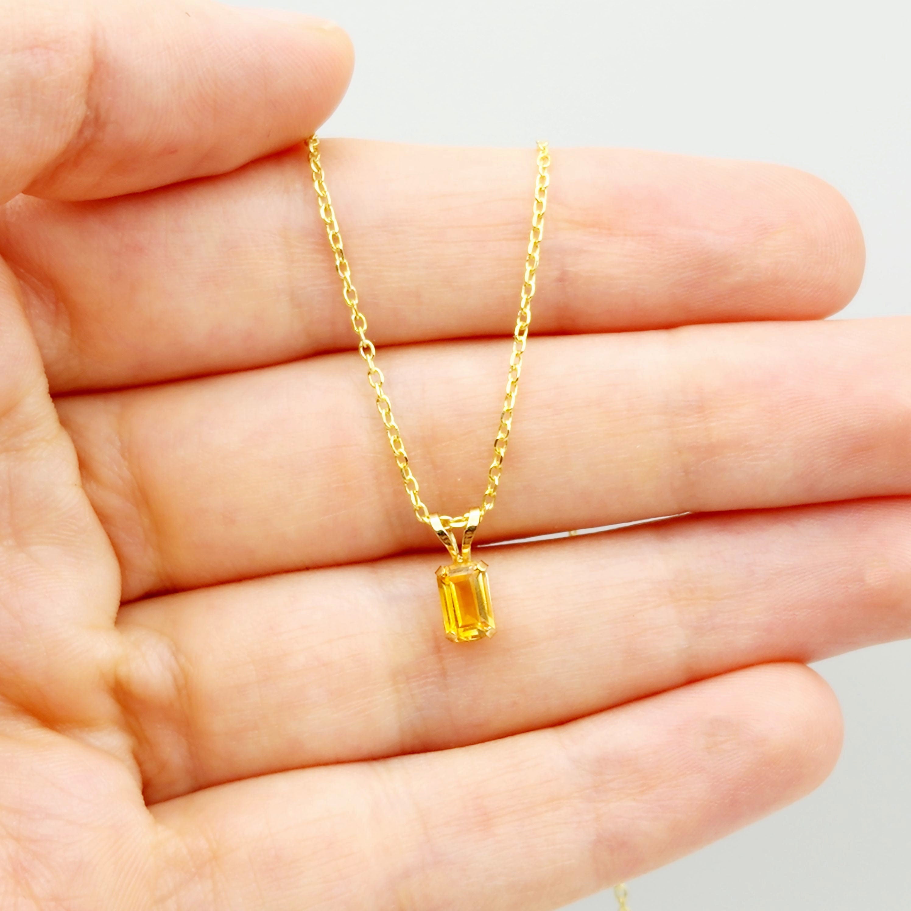 Gold Citrine Pendant Necklace, 14K Yellow Gold Citrine 6x4mm Pendant, November Birthstone, Yellow Gemstone Jewelry
