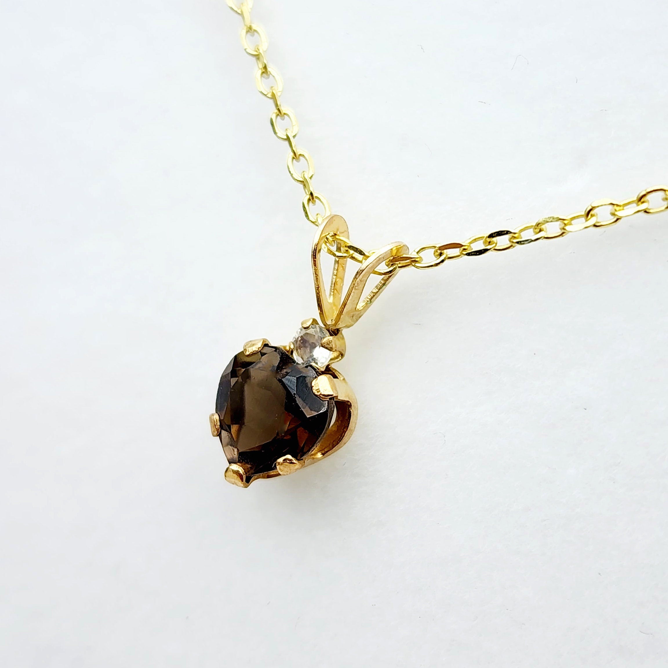 Gold Smokey Topaz Pendant Necklace, 10K Yellow Gold Smokey Topaz 6x6mm with Moonstone Pendant