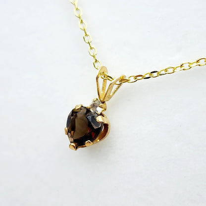 Gold Smokey Topaz Pendant Necklace, 10K Yellow Gold Smokey Topaz 6x6mm with Moonstone Pendant