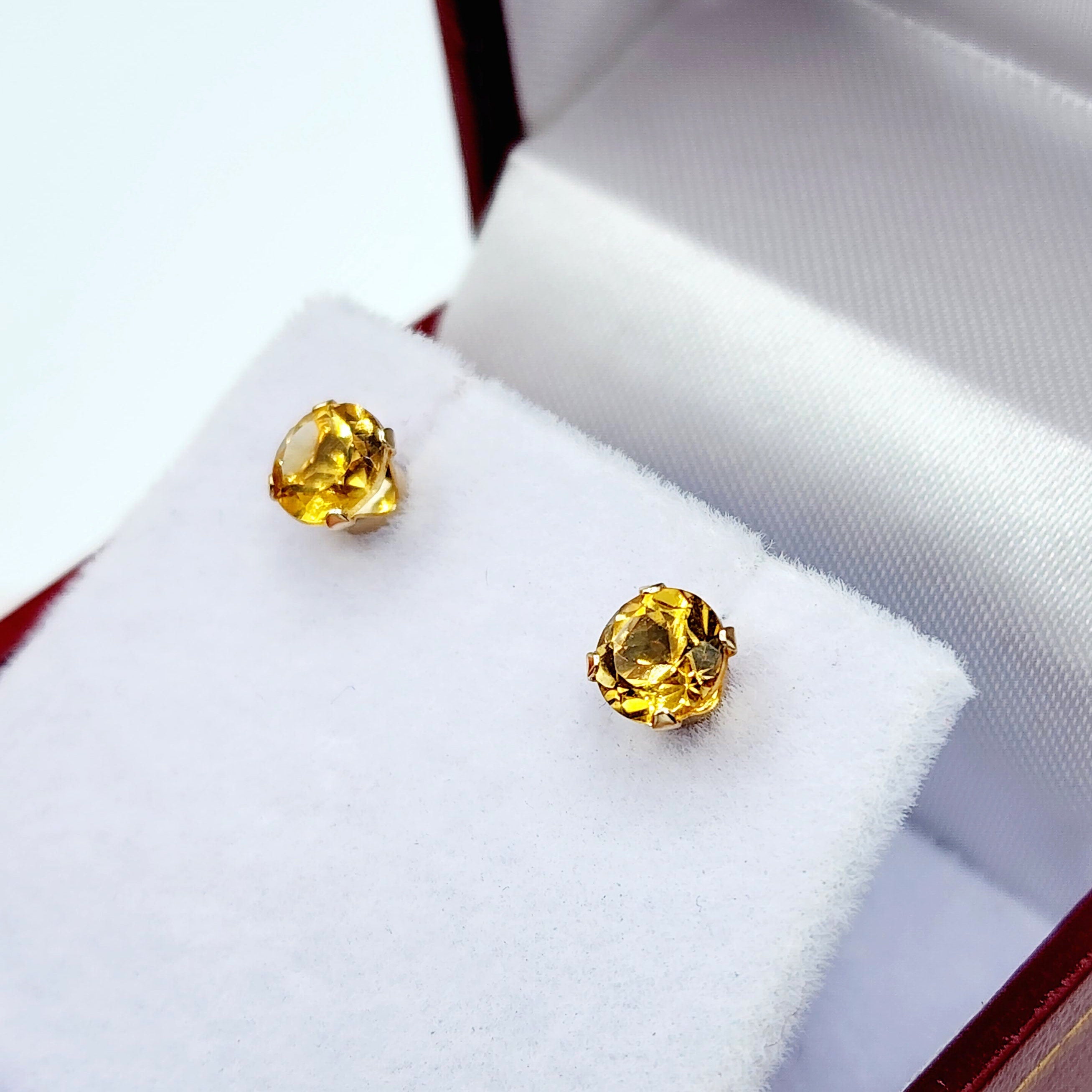 Gold Citrine Stud Earrings, 10K Yellow Gold Citrine 5x5mm Stud Earrings, November Birthstone, Citrine Jewelry, Citrine Gemstone Earrings
