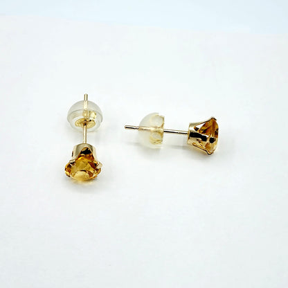 Gold Citrine Stud Earrings, 10K Yellow Gold Citrine 5x5mm Stud Earrings, November Birthstone, Citrine Jewelry, Citrine Gemstone Earrings